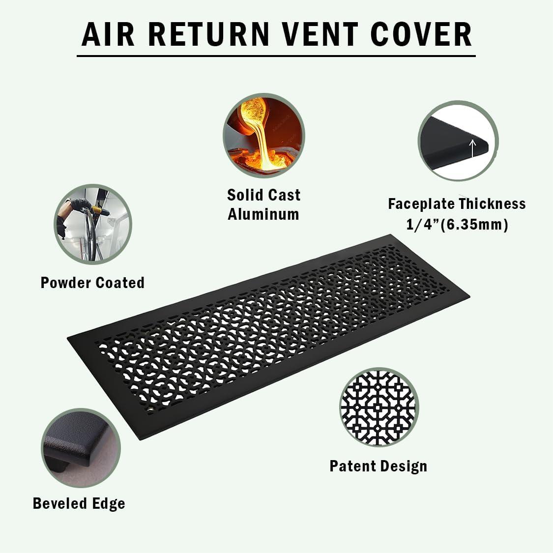 Achtek Air Return 6"x24" (Overall Size 8"x24") | Cast Aluminum Air Grille | HVAC Duct Cover for Home Ventilation