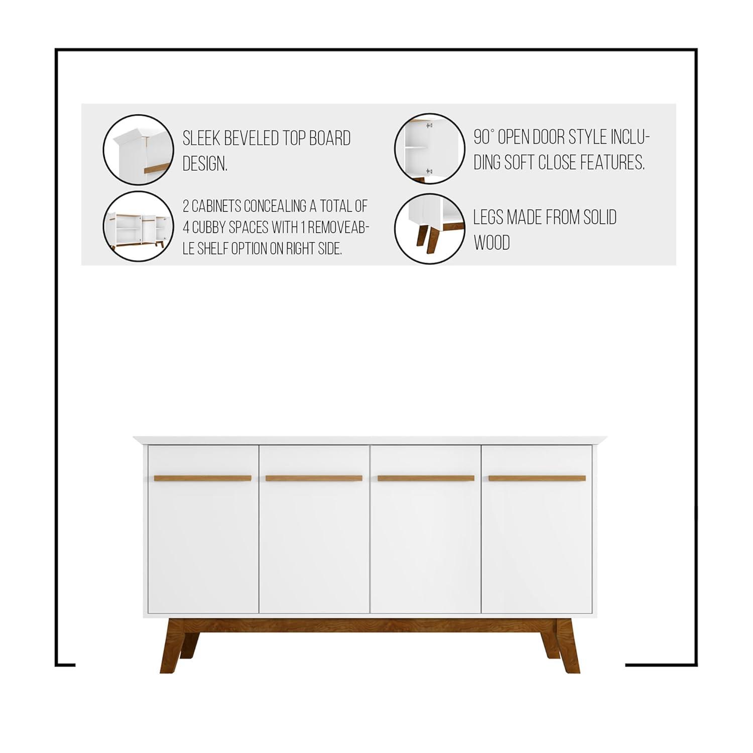 Manhattan Comfort 62.99" Yonkers Sideboard Rustic Brown: Mid-Century Modern, MDF, 4-Door Storage