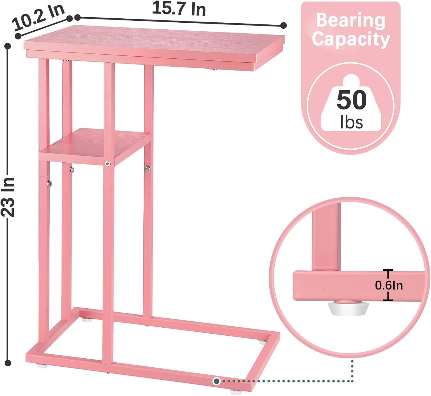 Pink C-Shaped Rustic End Table for Small Spaces