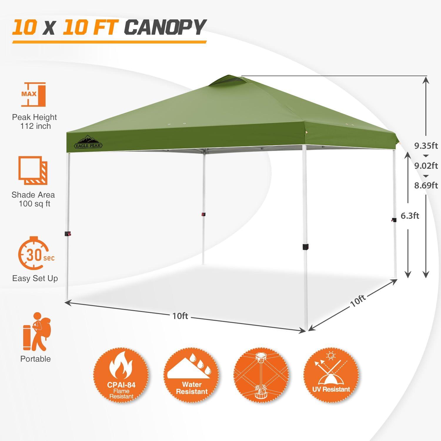EAGLE PEAK Pop Up Canopies 10 Ft. W x 10 FT. D Metal Party Tent Canopy