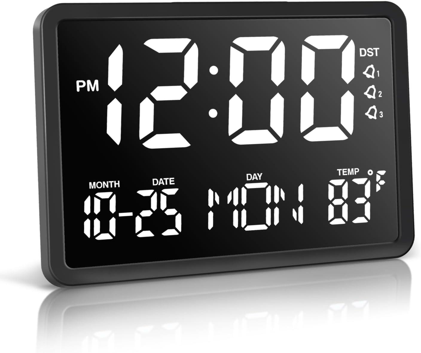 10.5" Black Digital Clock with Large Display and Dual Alarms