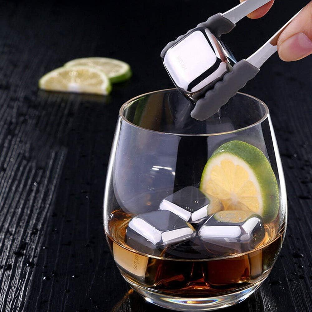 HOMEMAXS Stainless Steel Whiskey Stones with Tongs for Bar Use Silver Color 1 Set Cooling Stones