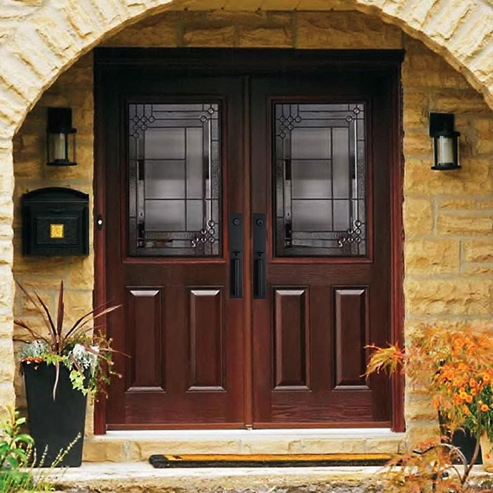 TMC Iron Black Front Double Door Handleset(Keyed&Dummy Set, Matte Black)