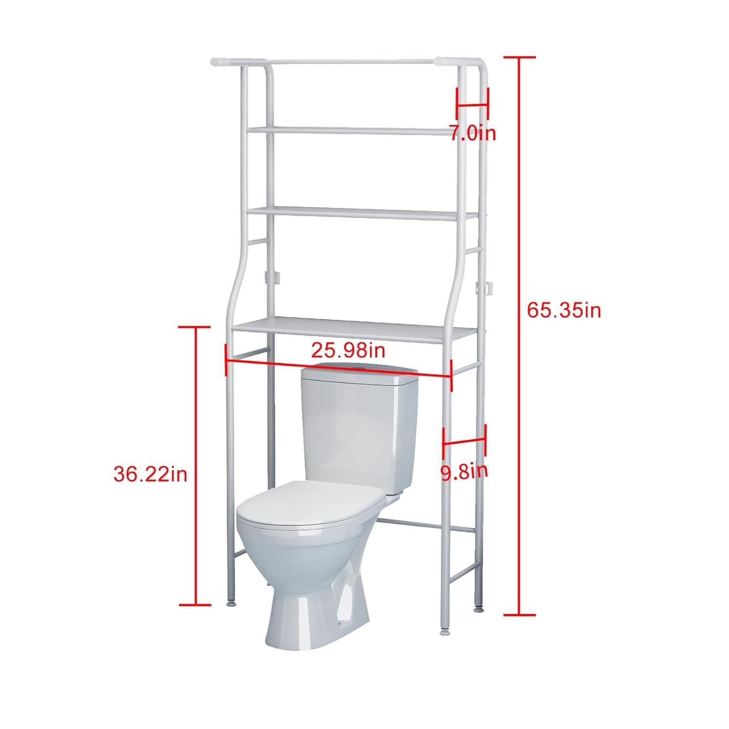 UDEAR 3-Tier Over The Toilet Rack,Bathroom Shelf Space Saver,Corner Stand Storage Organizer Accessories,The Washing Machine,with Hanging Rod,Tower Shelf,White