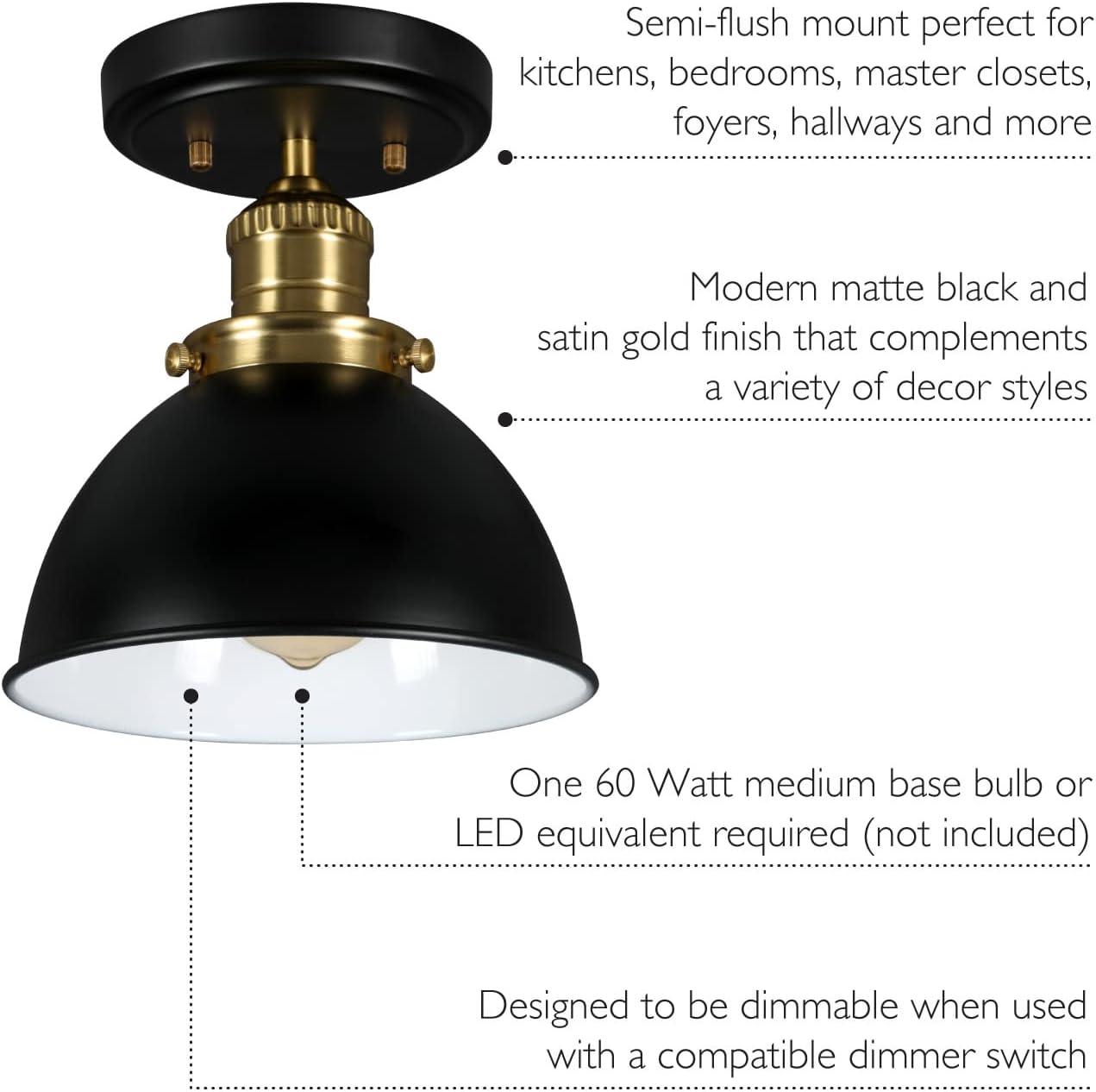 Savannah Matte Black and Chrome Farmhouse Semi-Flush Ceiling Light