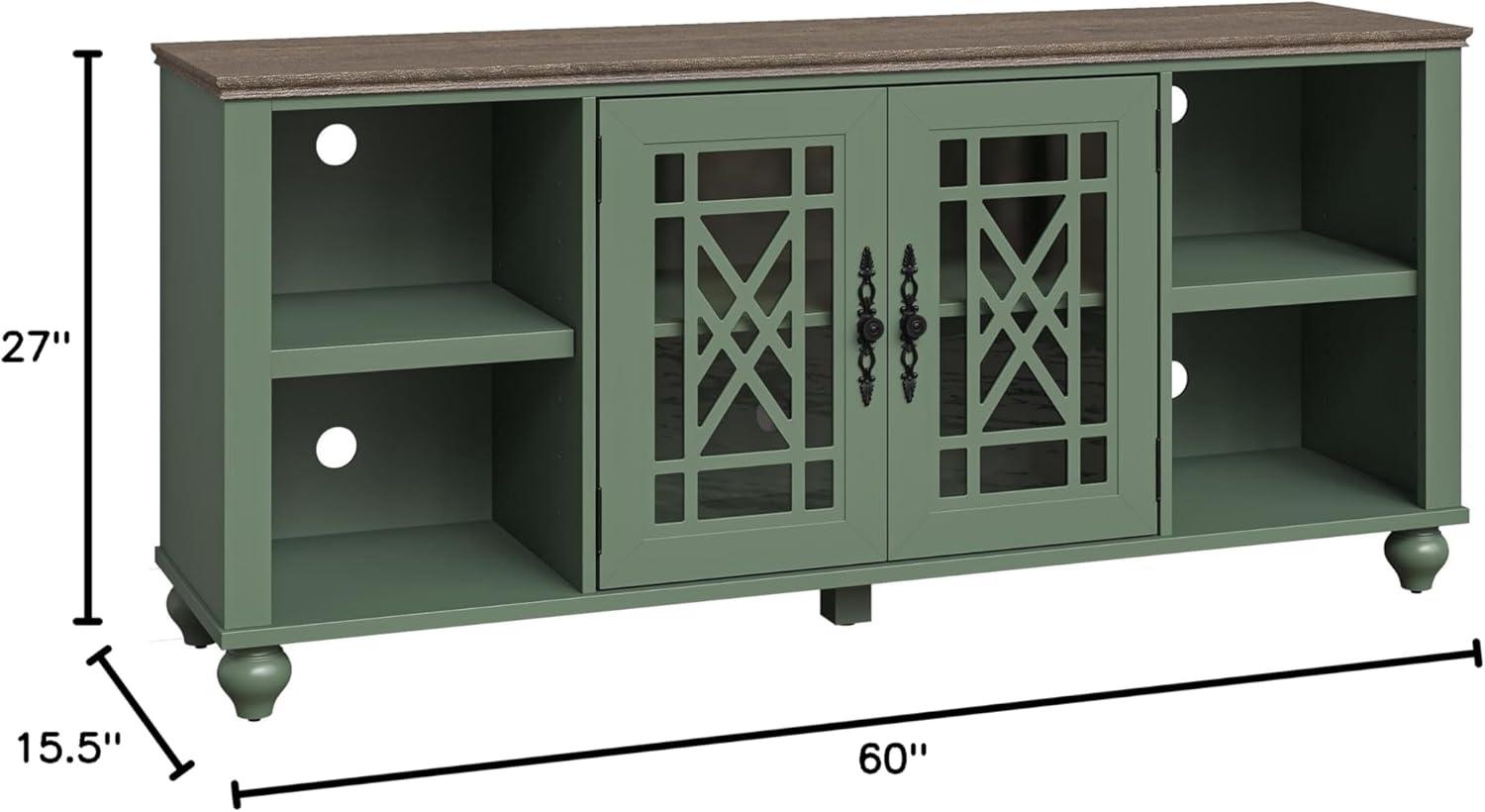 LIVILAND 60" Vintage TV Stand with Carved Doors for TVs Up to 70" - Green