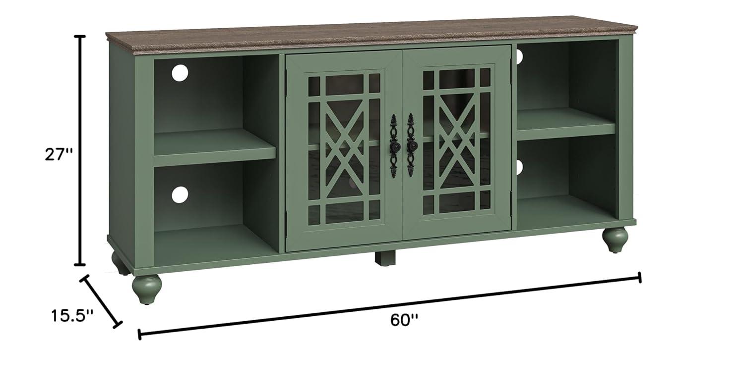 LIVILAND 60" Vintage TV Stand with Carved Doors for TVs Up to 70" - Green