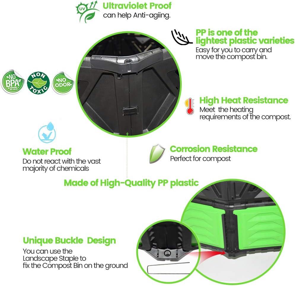 XXL Black and Green Outdoor Compost Bin with Rain Cover