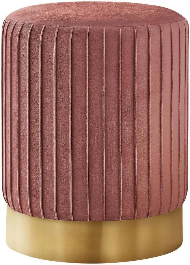 Monarch Specialties 14 In. Ottoman Round, Velvet, Metal Base, Pink, Gold