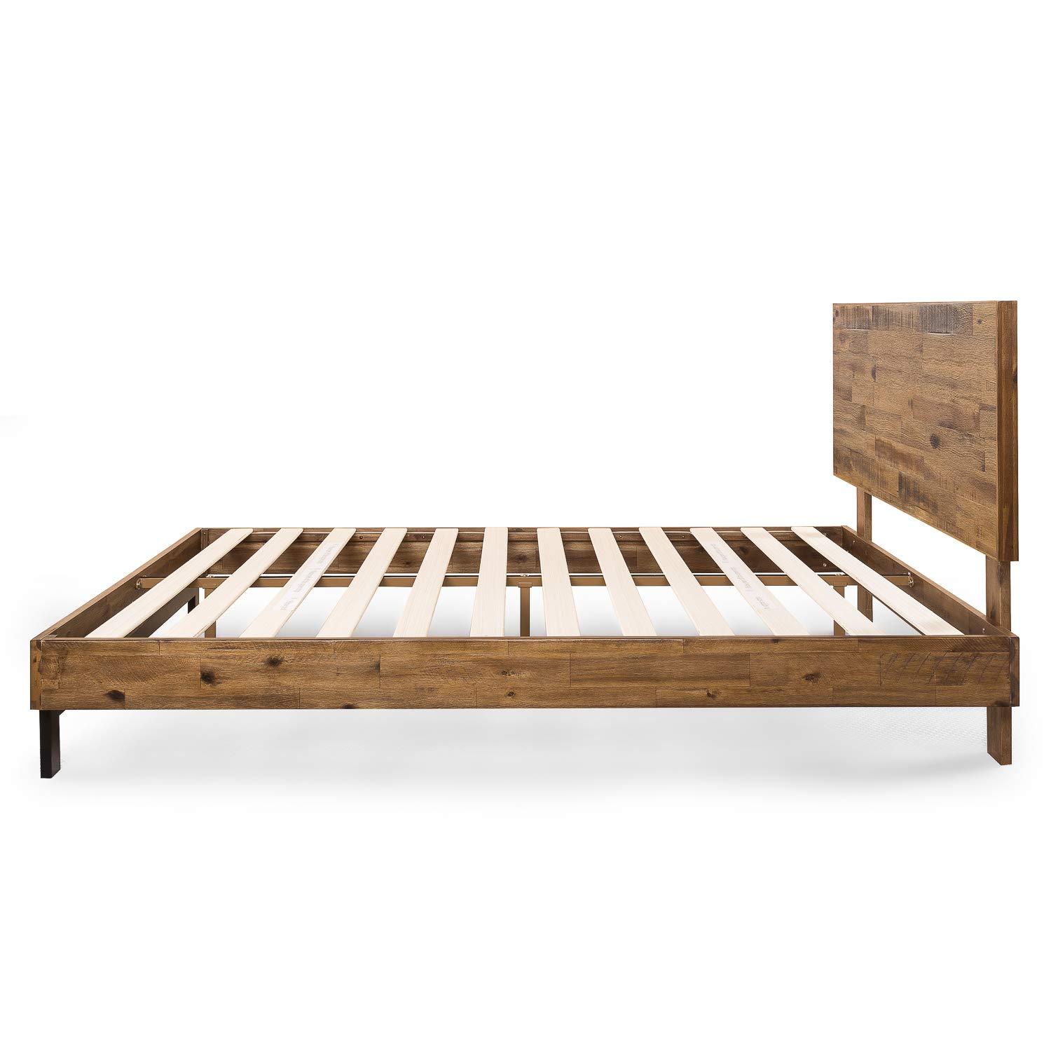 King Tricia Wood Platform Bed Frame with Adjustable Headboard Brown - Zinus: Rustic Style, No Box Spring Needed, 700 lbs Capacity