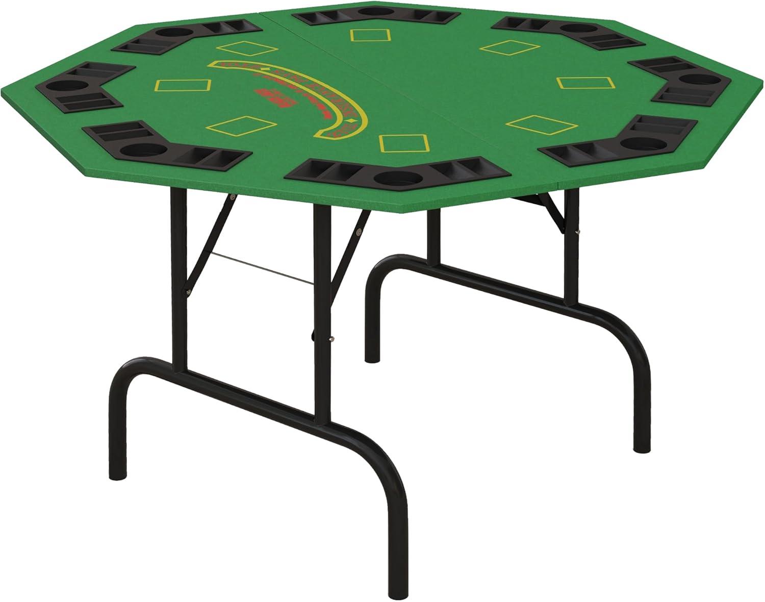 SONGMY Table Foldable 47" Octagon Casino Table Blackjack Texas Holdem Table for 8 Players with Chips Tray and Cup Holders, Green