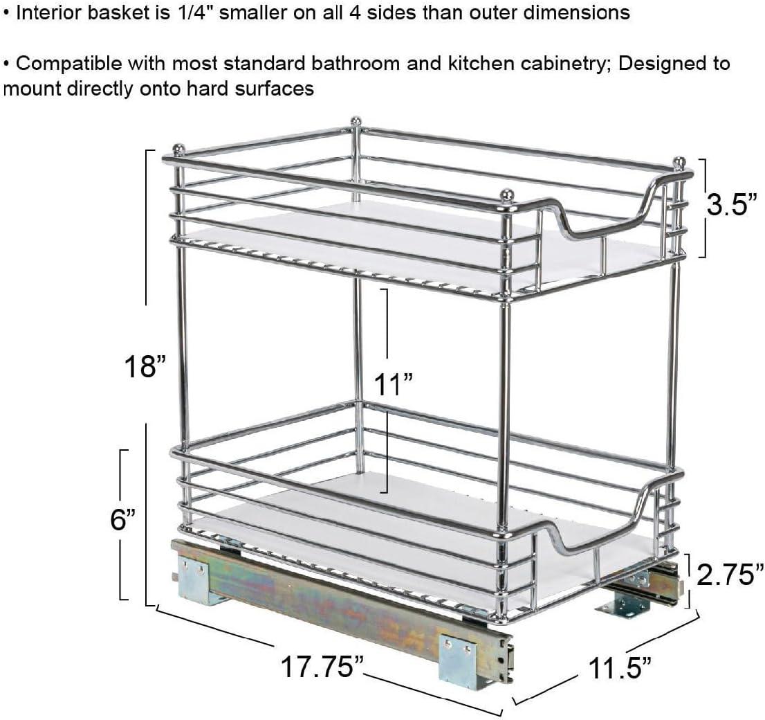 Household Essentials Glidez Multipurpose Chrome-Plated Steel Pull-Out/Slide-Out Storage Organizer with Plastic Liner for Under Cabinet Use - 2-Tier Design - Fits Standard Size Cabinet or Shelf, Chrome