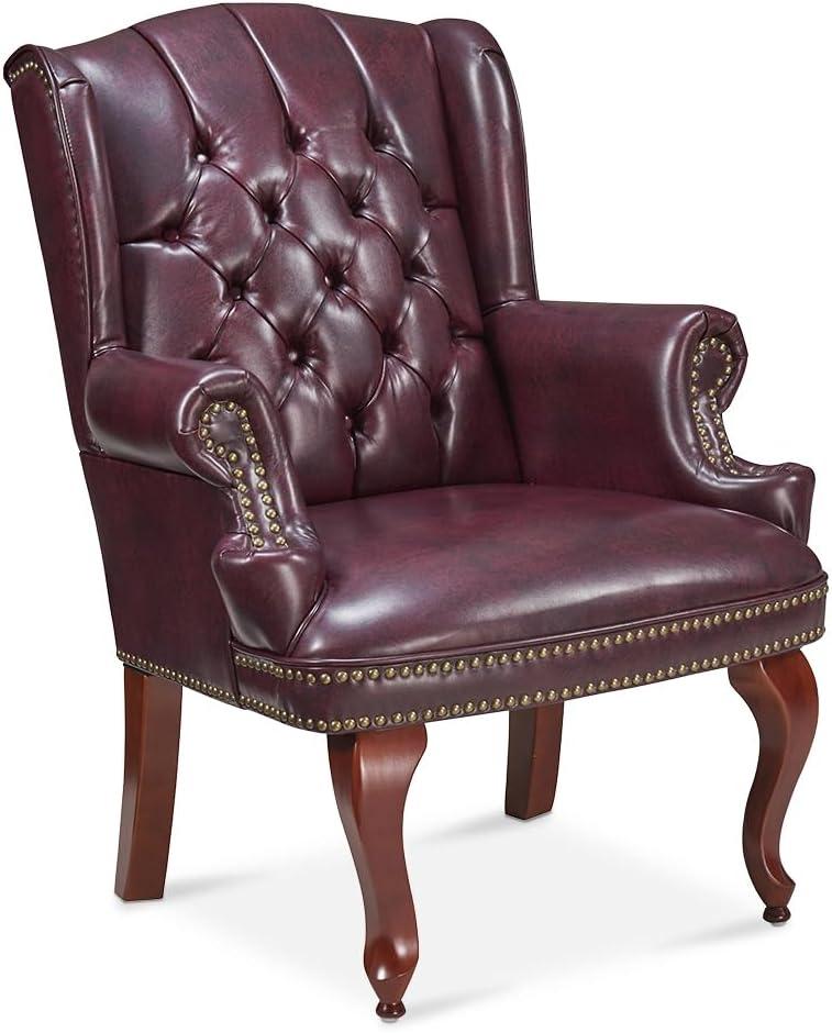 McKinley Faux Leather Wing Back Guest Chair Oxblood Polyurethane/Mahogany Wood Finish