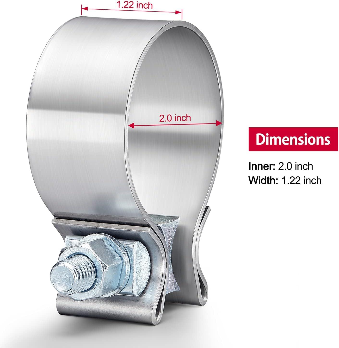 Exhaust Clamps Pipe Repair Parts - 2.0" Narrow Band Clamp , Great for Exhaust Tips, Catalytic Converter, Exhaust Manifold, Exhaust Resonator, Exhaust Flex Pipe, Exhaust Muffler Repair Project