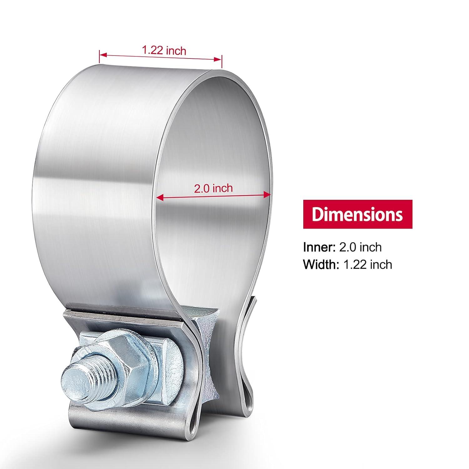 Exhaust Clamps Pipe Repair Parts - 2.0" Narrow Band Clamp , Great for Exhaust Tips, Catalytic Converter, Exhaust Manifold, Exhaust Resonator, Exhaust Flex Pipe, Exhaust Muffler Repair Project