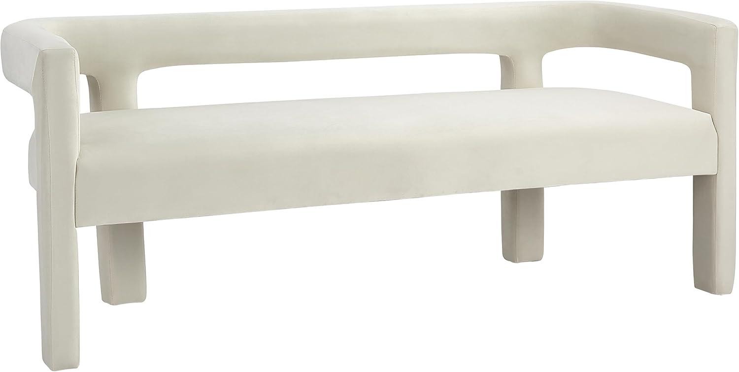 Athena Cream Velvet Upholstered Low Back Bench