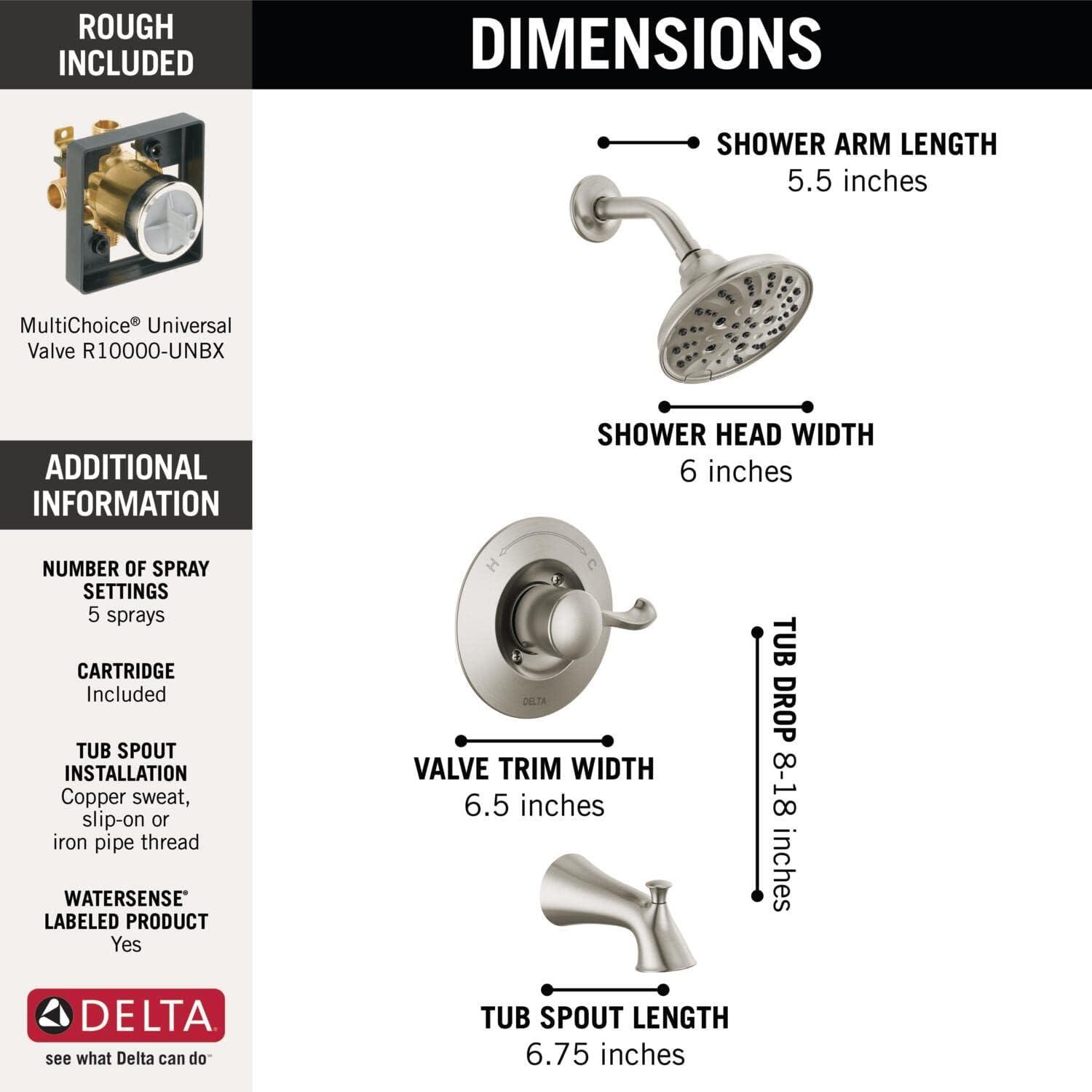 Esato Tub and Shower Faucet with Rough-in Valve and H2Okinetic Technology