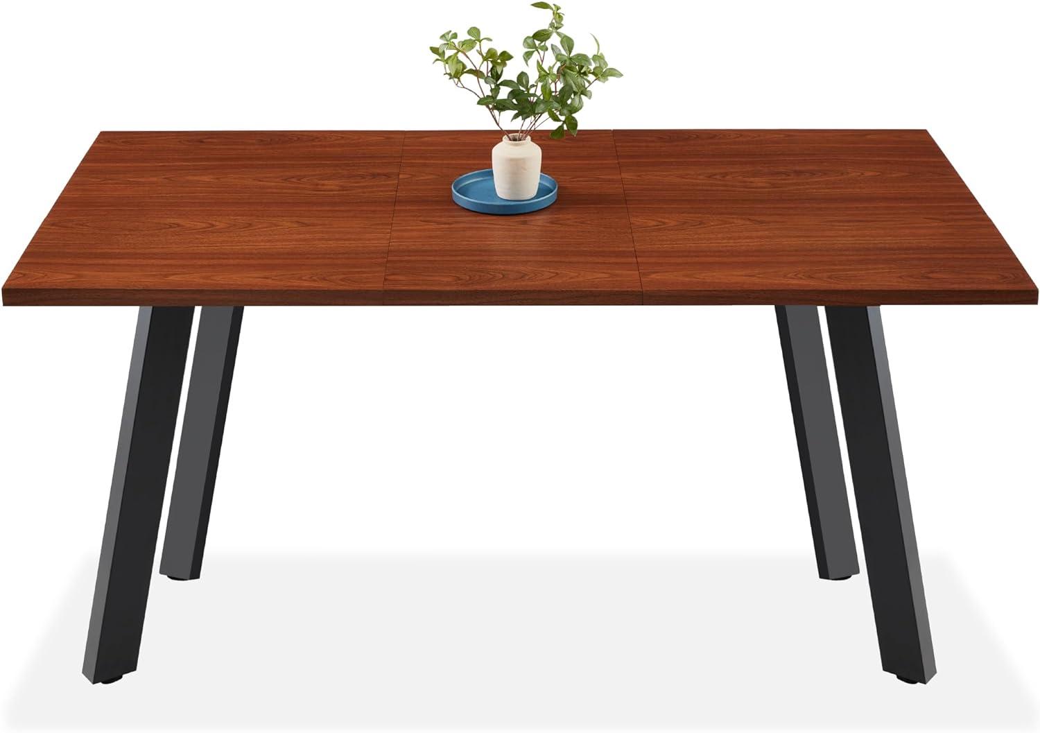 Brown Extendable Wood Dining Table with Black Steel Legs