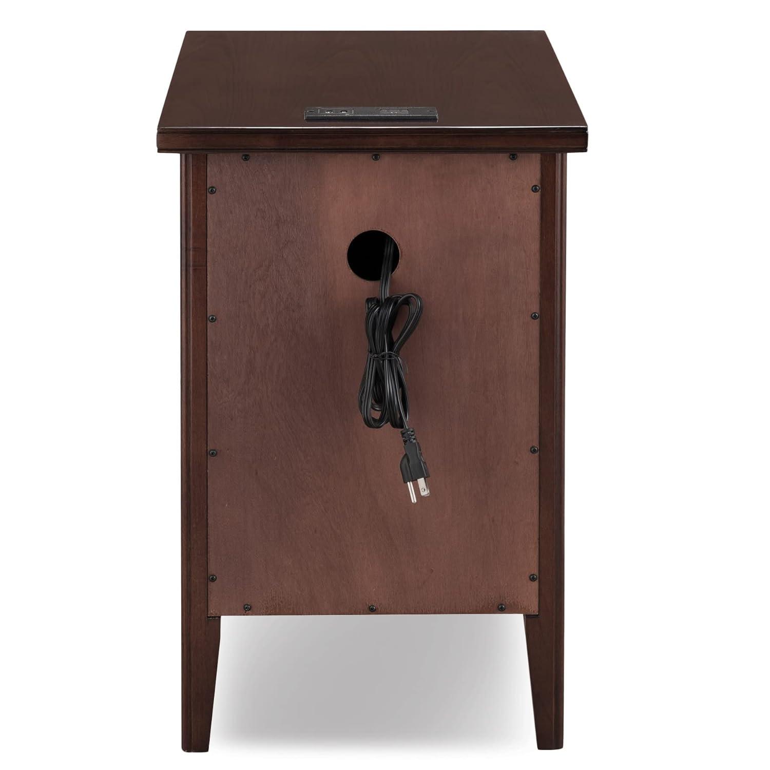 Leick Home 10508 Laurent Cabinet End Table with Top Drawer, Door and 2-plug AC/USB Outlet, Chocolate Cherry
