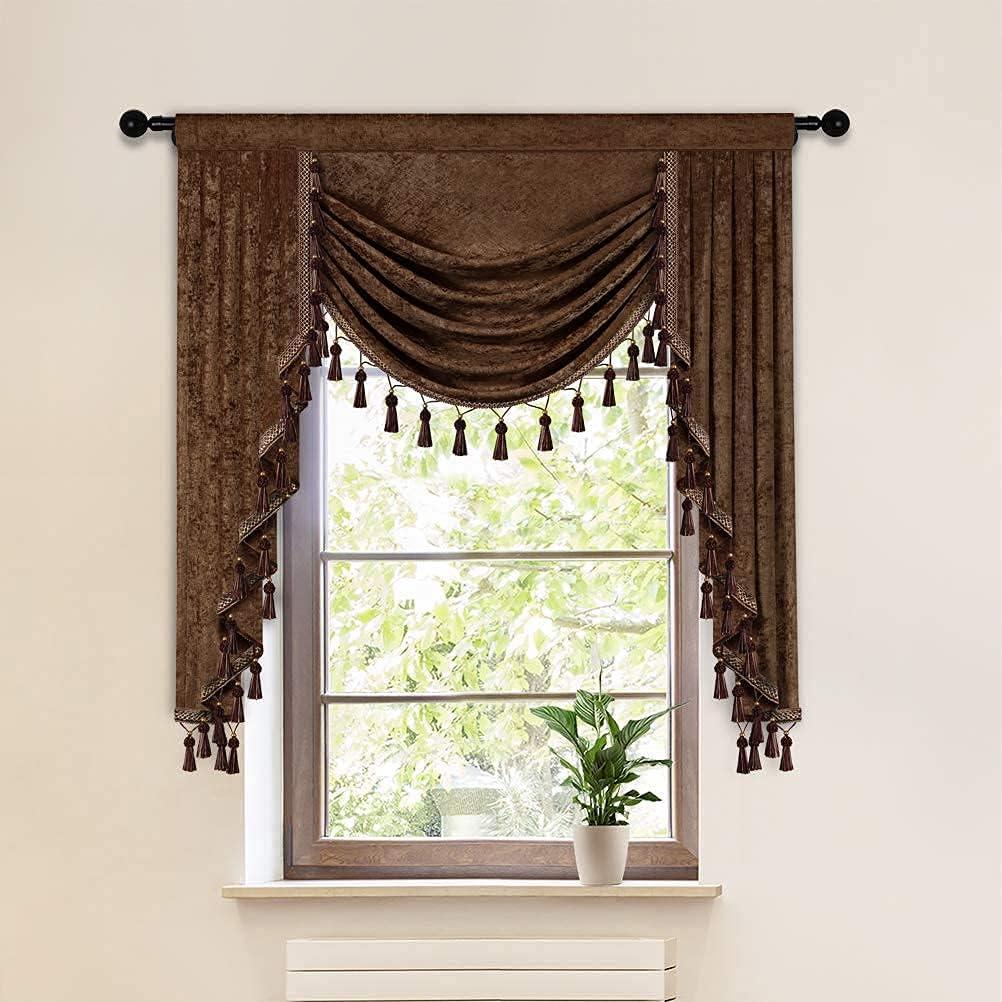 Gold Chenille Waterfall Valance with Rod Pocket