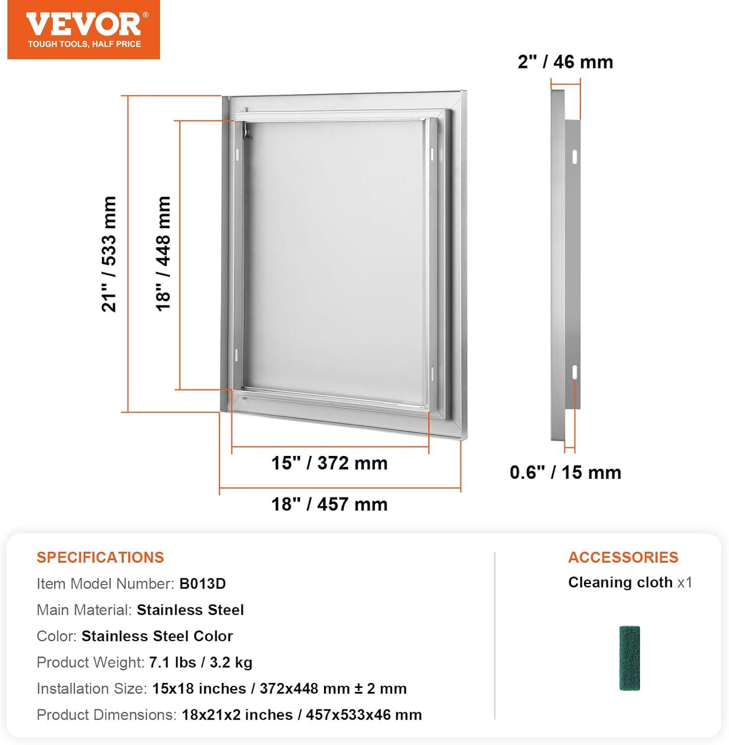 Stainless Steel Flush Mount BBQ Access Door 18x21 Inch