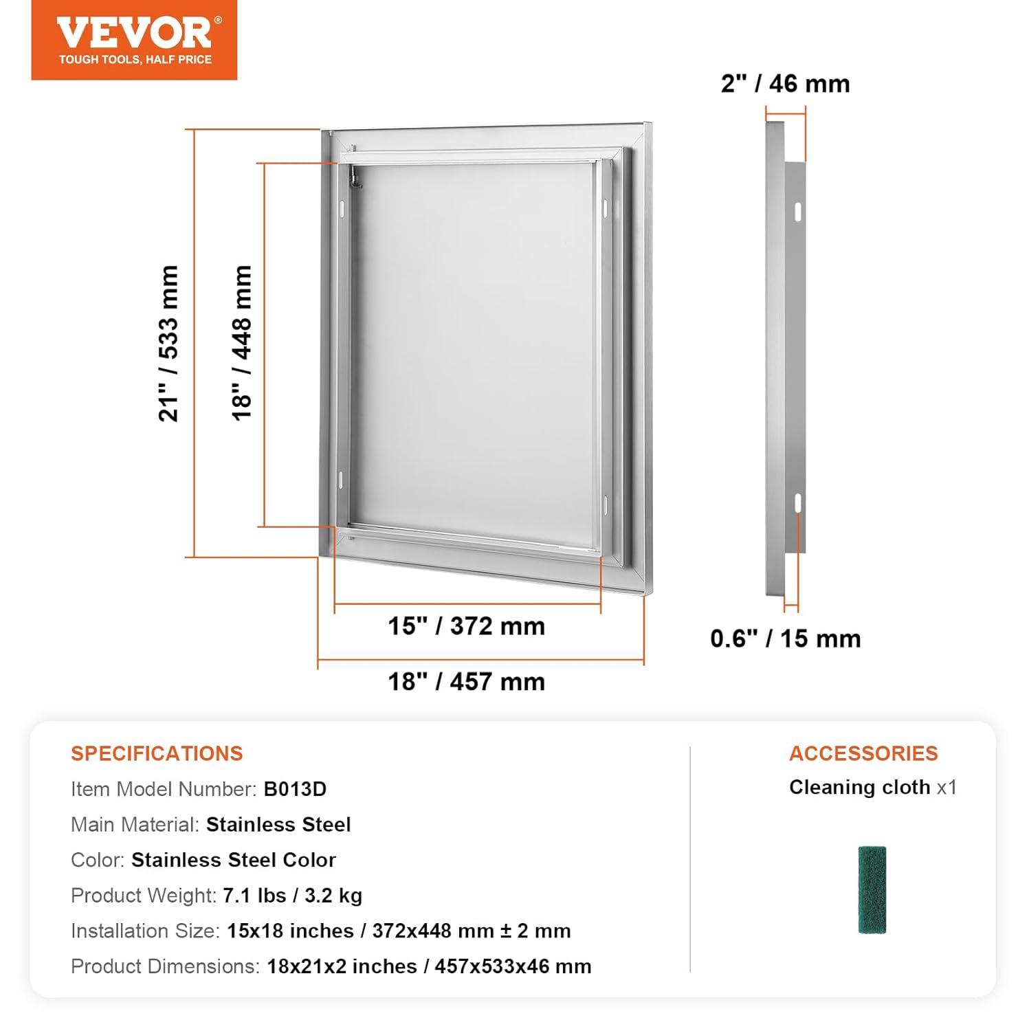 VEVOR BBQ Access Door 18-in W x 21-in H x 2-in D Built-In Grill Cabinet Single door