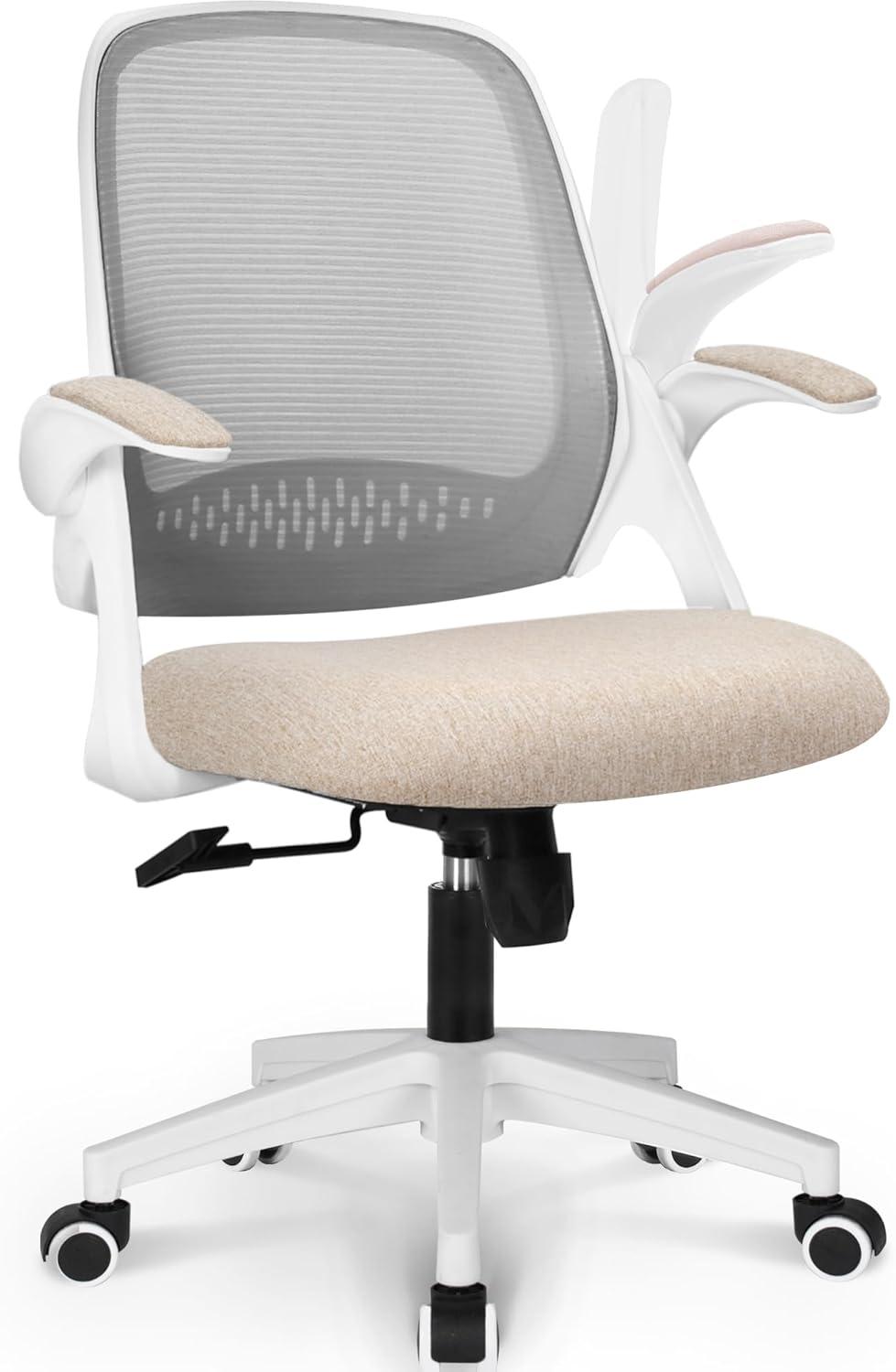 NEO CHAIR Office Chair, Flip-up Padded Armrests Desk Chair, Ergonomic Back Support, Beige