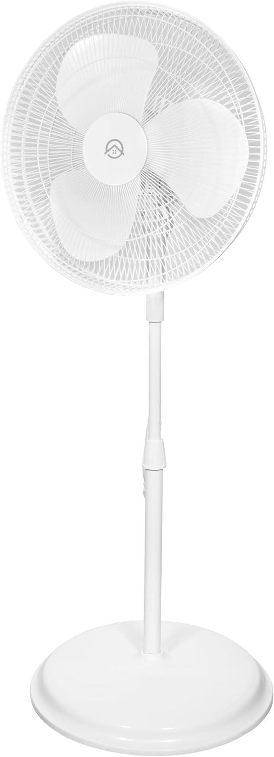 White Adjustable Height Oscillating Floor Fan with Three Speeds