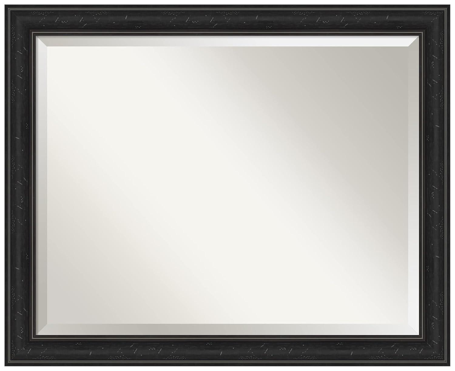 Amanti Art Beveled Bathroom Wall Mirror - Shipwreck Black Narrow Frame Outer Size: 32 x 26 in