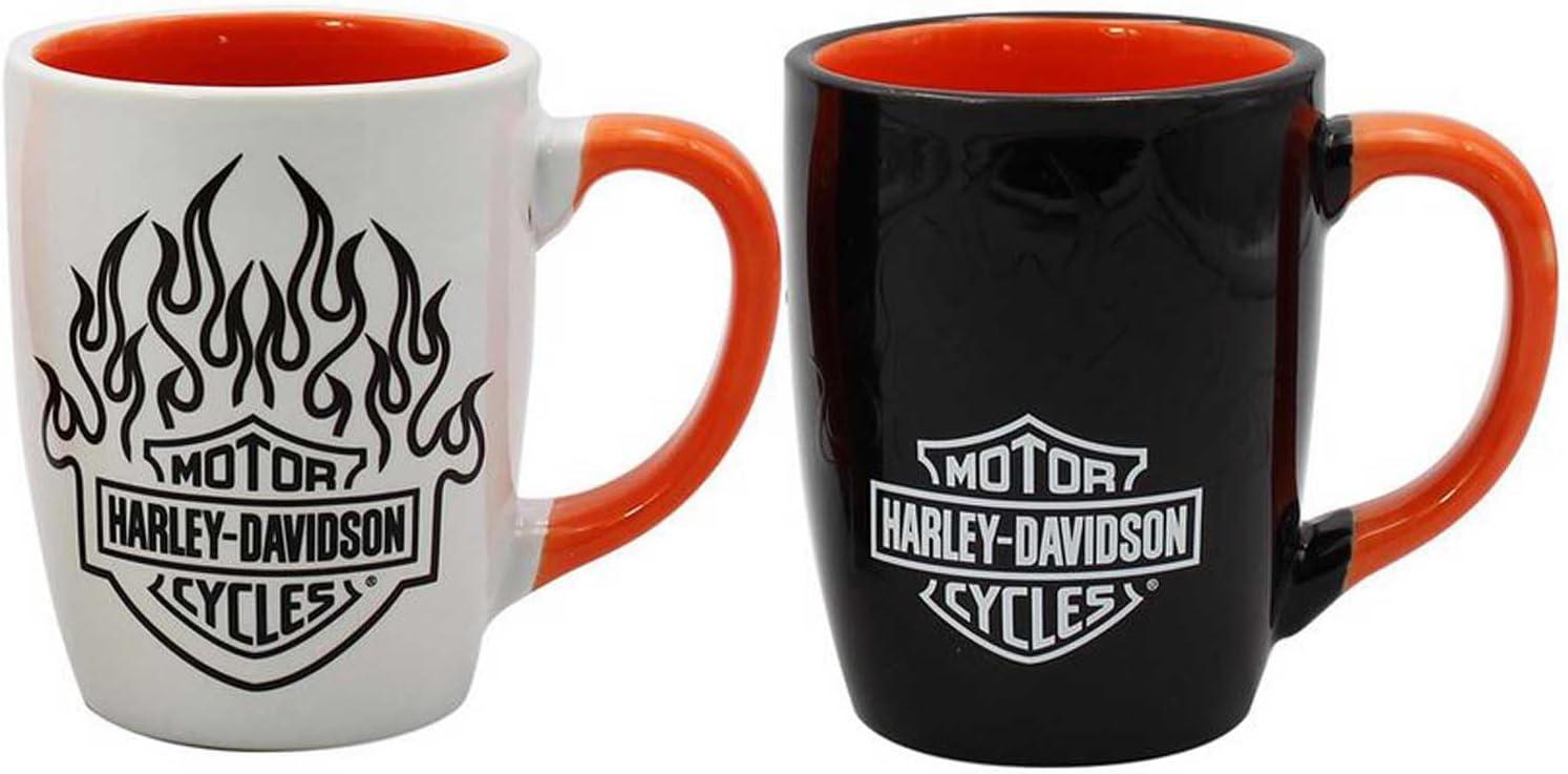 Harley-Davidson White and Black Ceramic Color Changing Mug Set