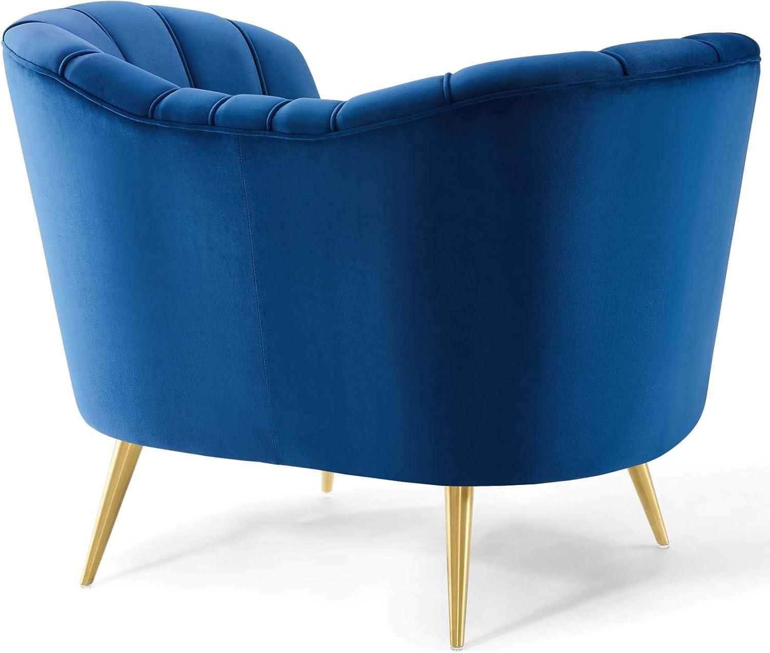 Navy Velvet and Wood Accent Chair with Gold Legs