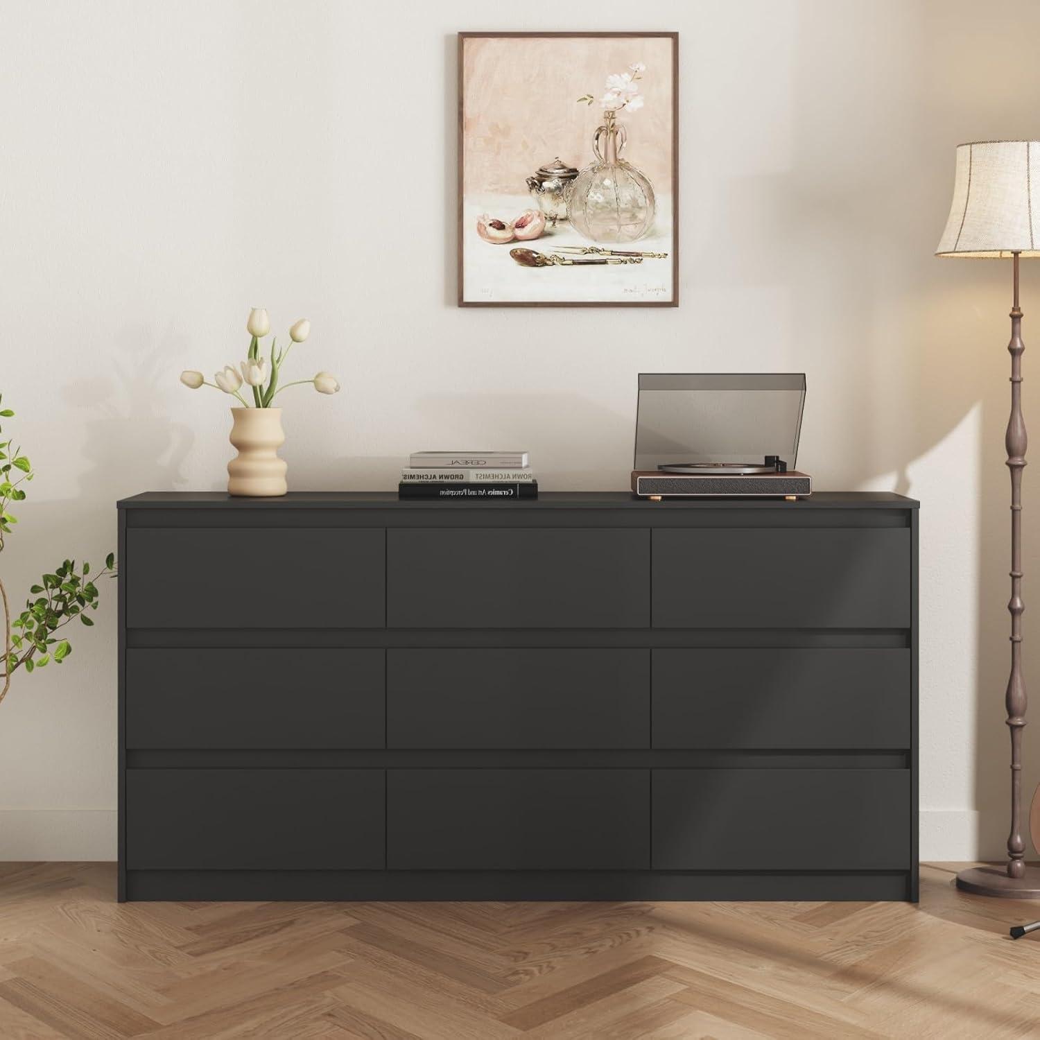 FAMAPY Chest of Drawers Dresser No Handles, 6 Drawer Dresser with Wide Storage, Modern Contemporary 6-Drawer Chest, for Bedroom Black (59”W x 15.7”D x 32.3”H)