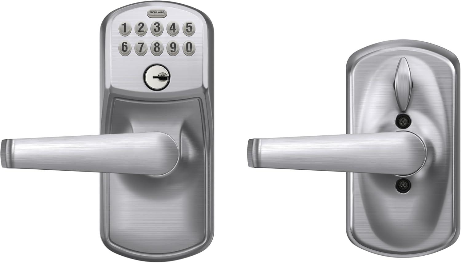 Schlage FE595CSVELA626 Satin Chrome Keypad Lever With Plymouth Trim And Flair Lever With Flex Lock