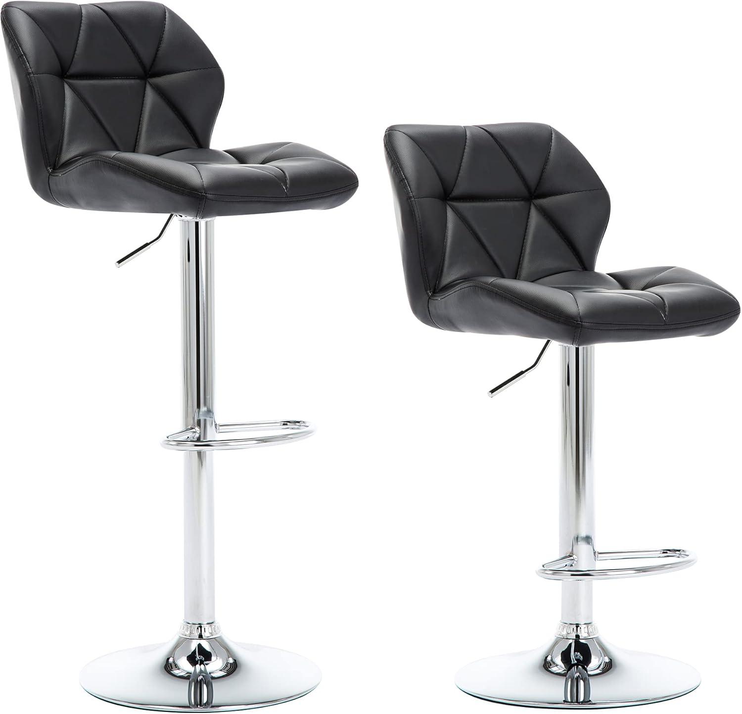 Adjustable Black Faux Leather Swivel Bar Stools, Set of 2