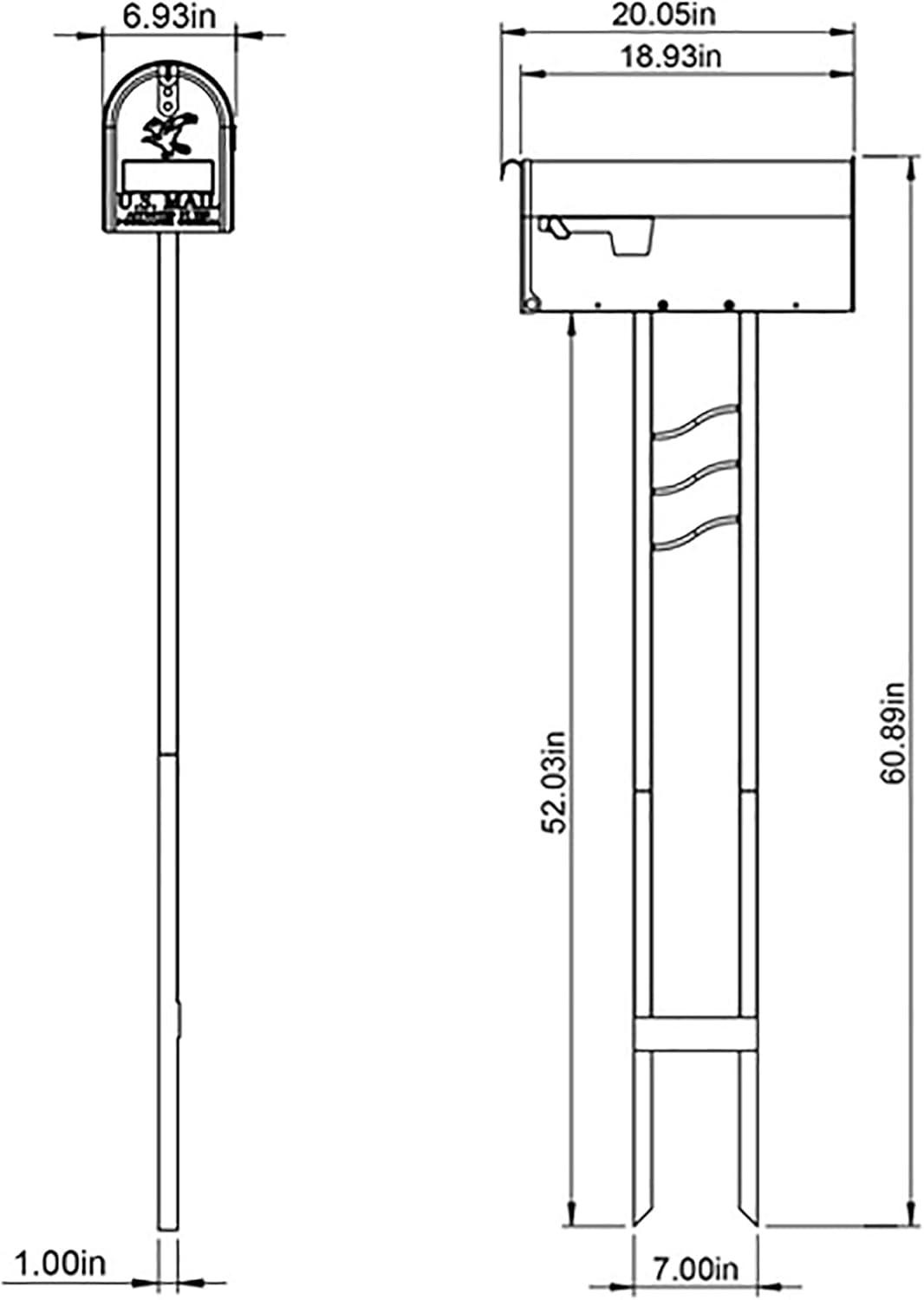 Medium Black Steel Post Mount Mailbox with Decorative Scroll