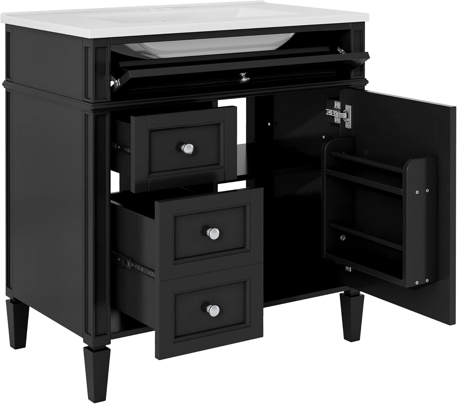HLILish 30'' Bathroom Vanity With Top Sink, Modern Bathroom Storage Cabinet With 2 Drawers And A Tip-Out Drawer, Single Sink Bathroom Vanity