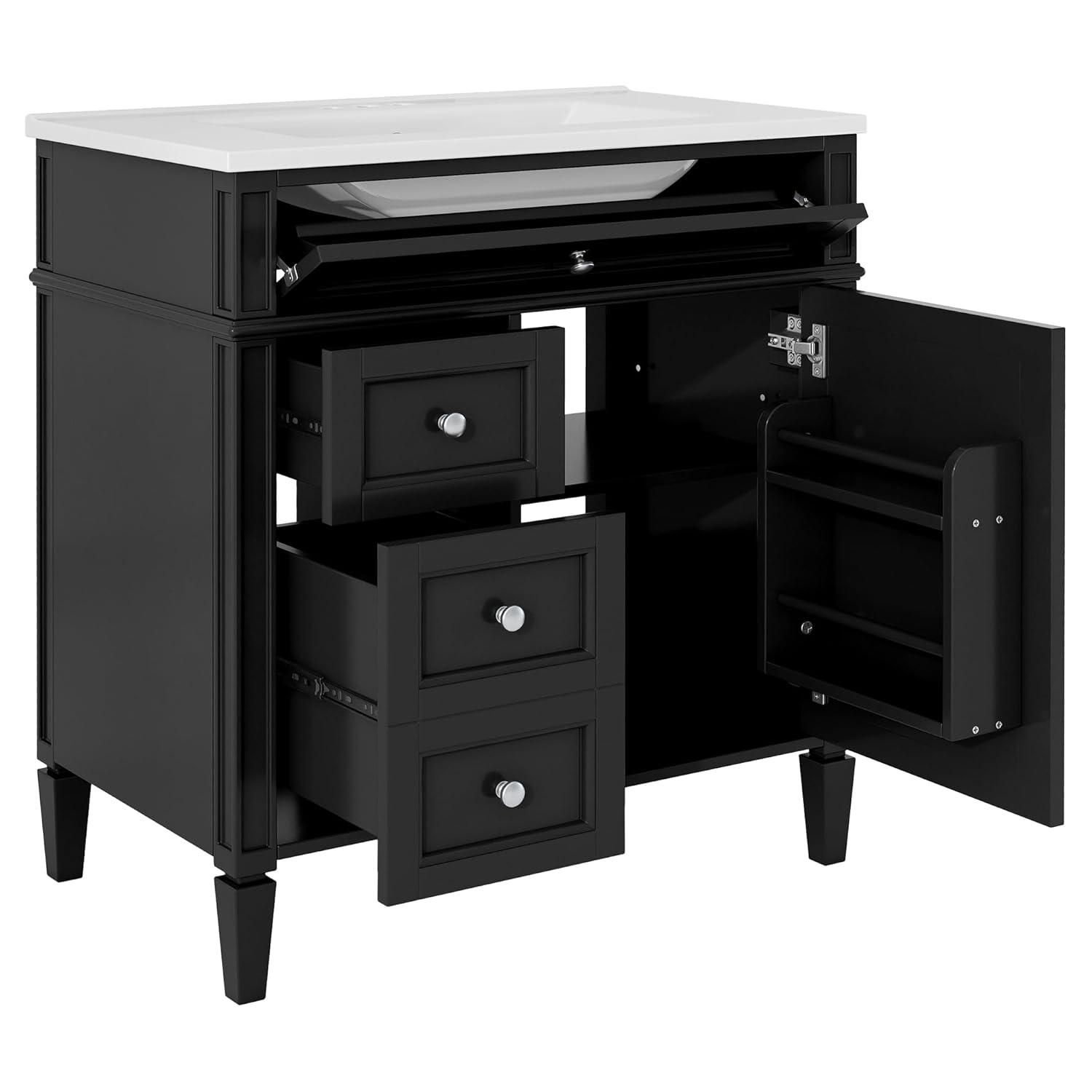 HLILish 30'' Bathroom Vanity With Top Sink, Modern Bathroom Storage Cabinet With 2 Drawers And A Tip-Out Drawer, Single Sink Bathroom Vanity