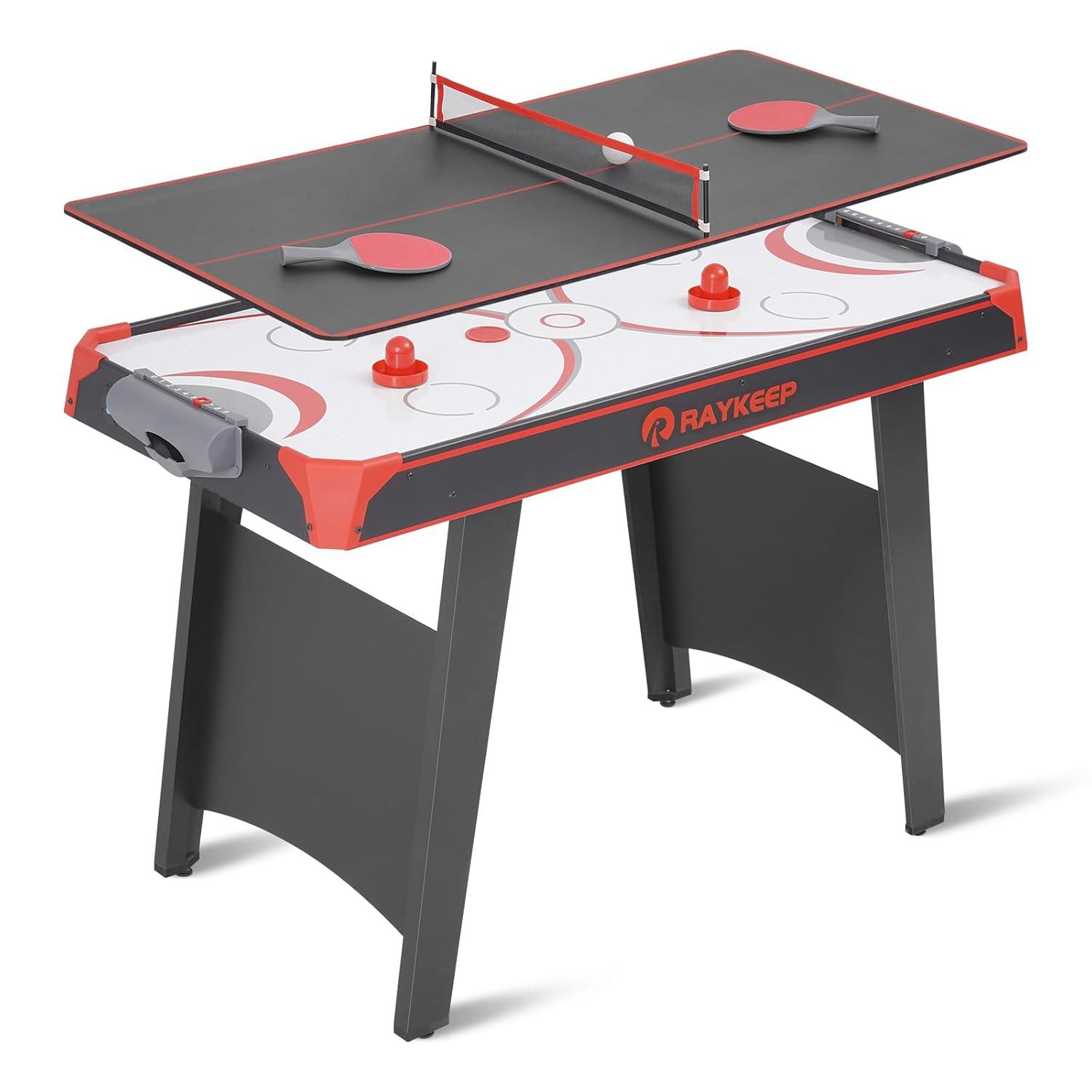 RayChee 48'' Black and Red MDF 2-in-1 Air Hockey and Table Tennis Game Table