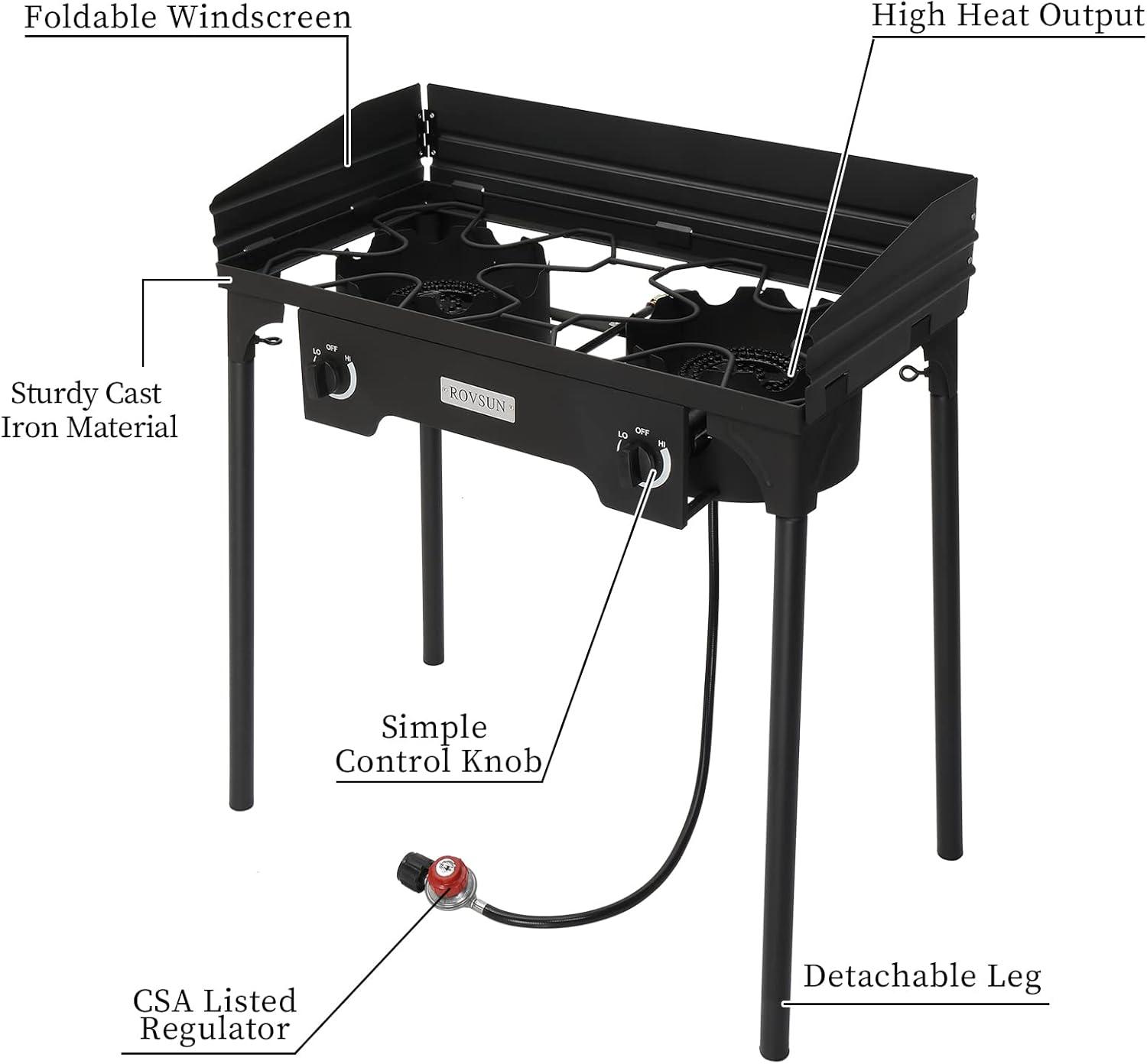 ROVSUN Black Cast Iron 2-Burner Outdoor Propane Gas Stove