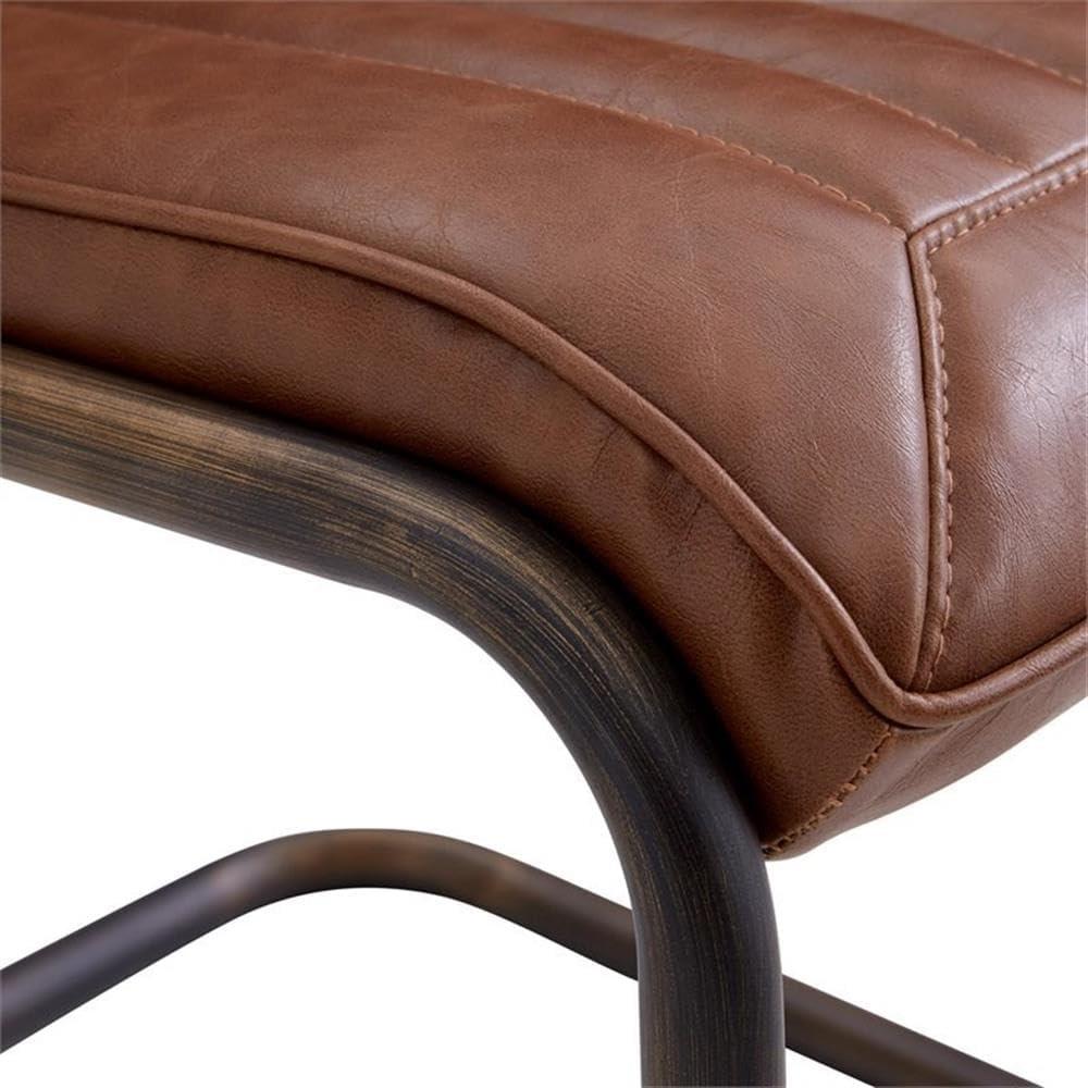 New Pacific Direct Cooper 34" Leather Chair in Brown/Rubbed Gold (Set of 2)