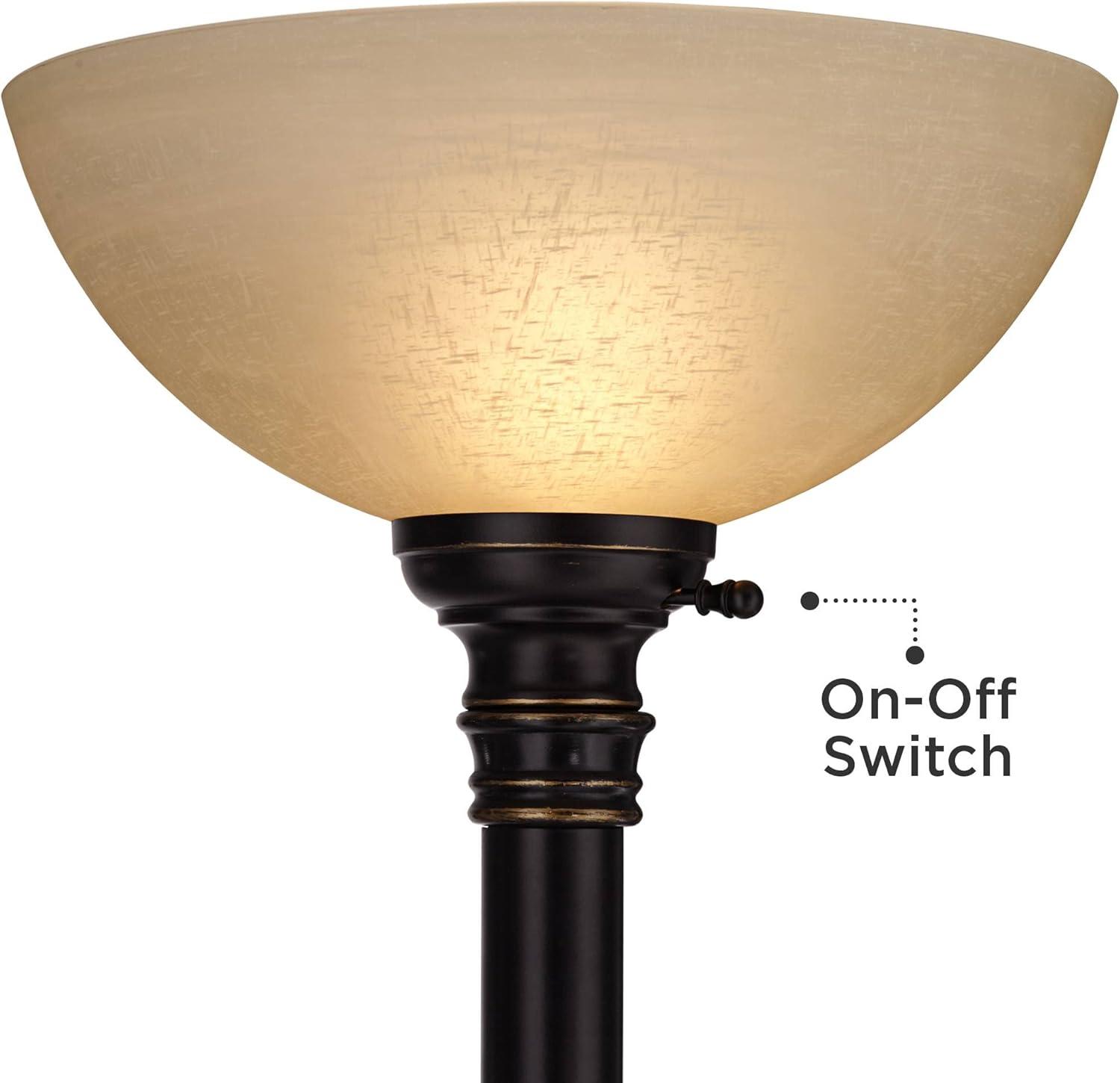 Regency Hill Garver Rustic Retro Torchiere Floor Lamp 72 1/2" Tall Oil Rubbed Bronze with Side Light Amber Glass Shade for Living Room Reading Bedroom