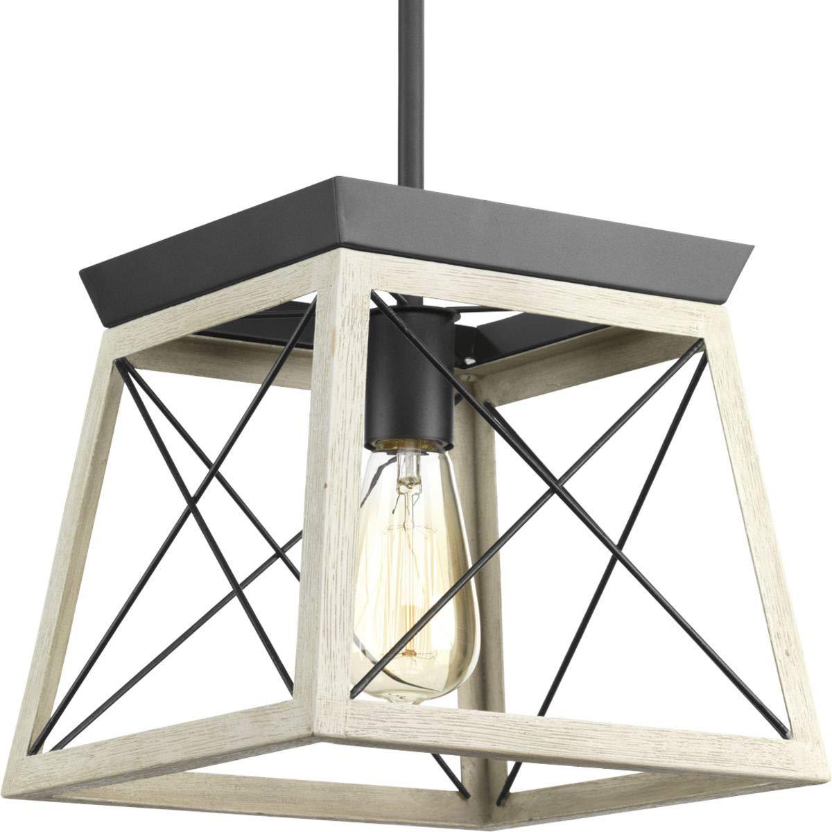 Progress Lighting Briarwood 1-Light Mini-Pendant, Steel, Graphite Finish, Faux-Painted Wood Enclosure