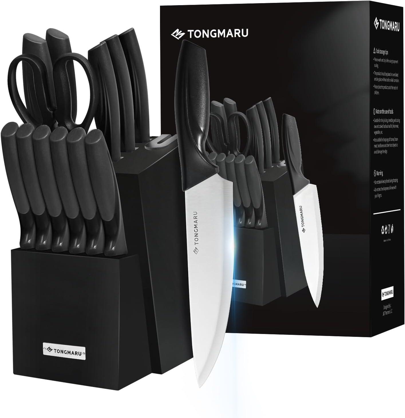 Zulay Kitchen Zulay Kitchen Premium 15-Piece Knife Set with Natural Wood Block and Built-in Sharpener