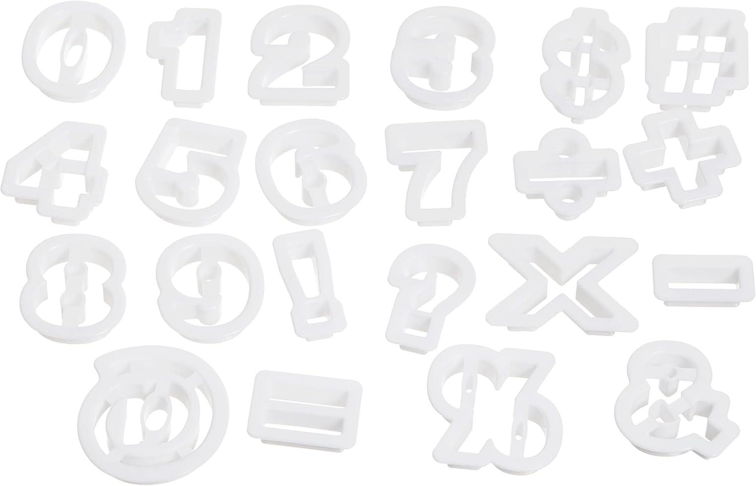 White Plastic Number and Symbol Cookie Cutter Set