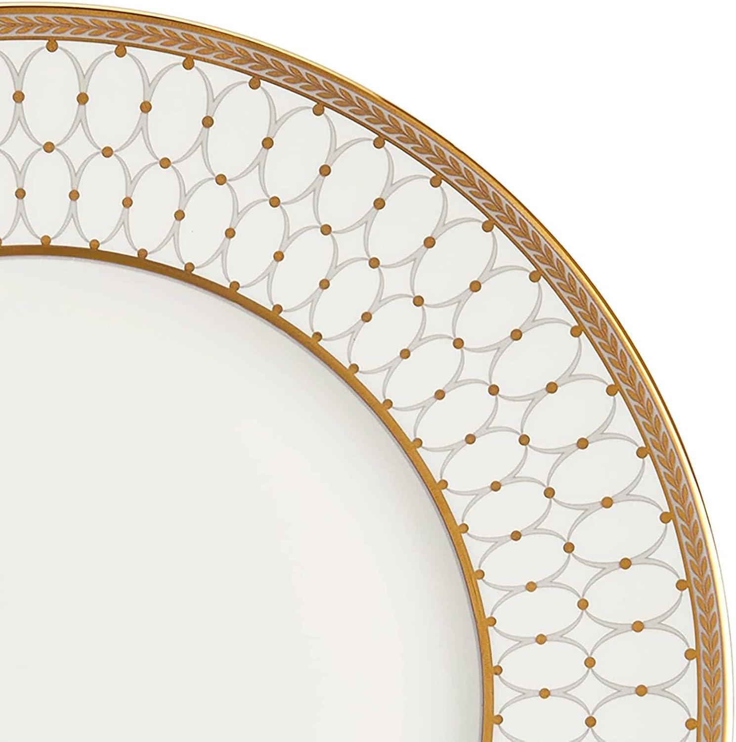 Gold-Trimmed White Porcelain Dinner Plate