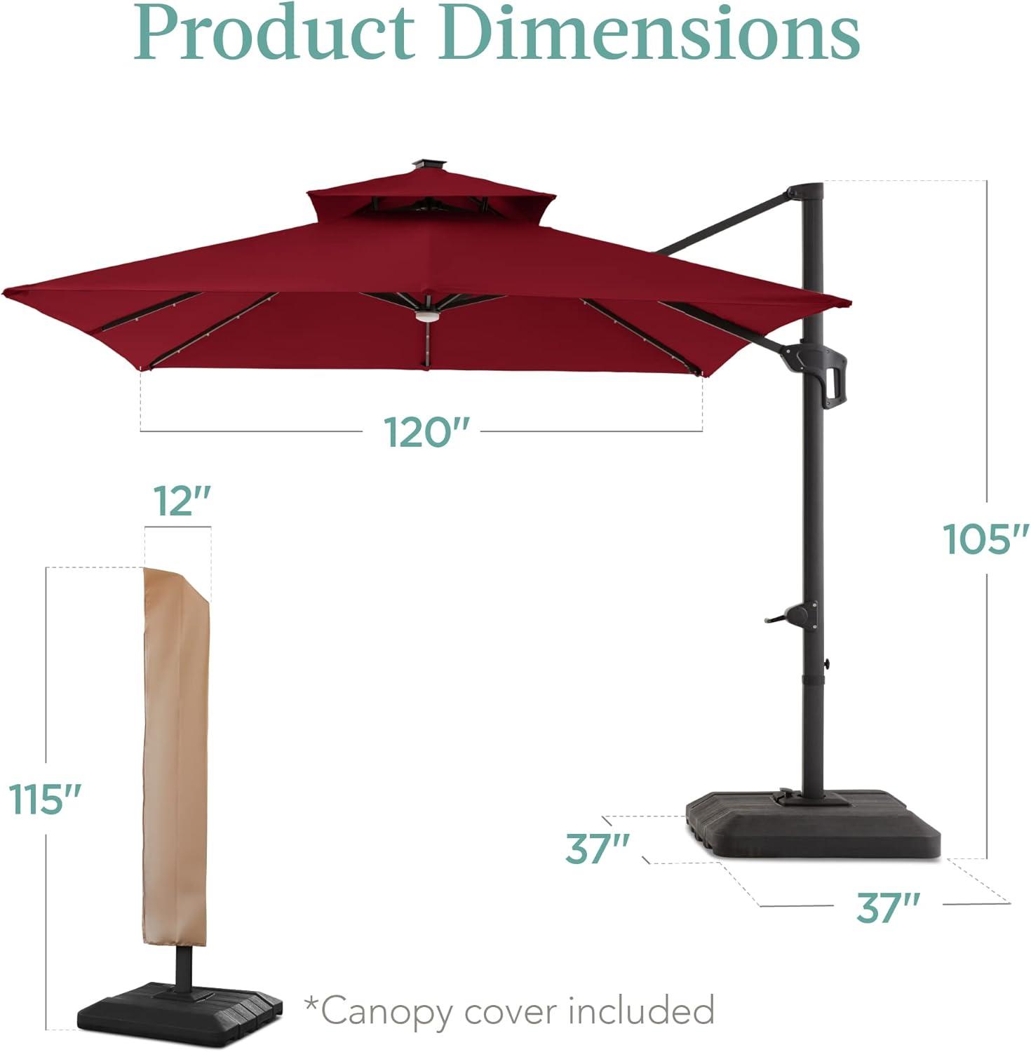 Best Choice Products 10x10ft 2-Tier Square Outdoor Solar LED Cantilever Patio Umbrella w/ Base Included