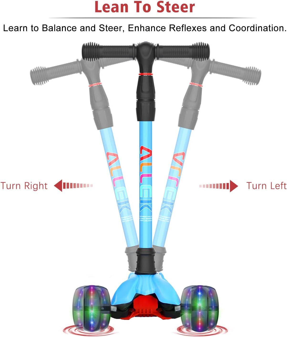 Allek Kick Scooter B02 with Light-Up Wheels and 4 Adjustable Heights for Children from 3-12yrs (Aqua Blue)