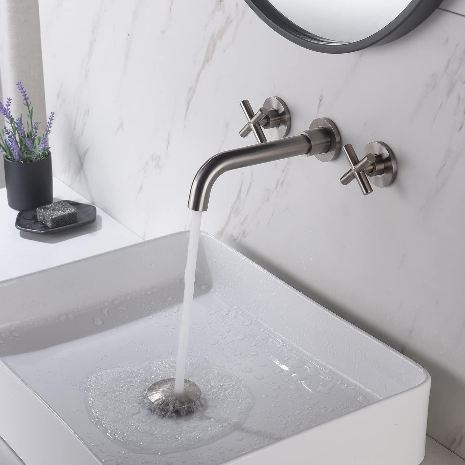2-Handle 2-Hole Wall Mounted Bathroon Sink Faucet In Spot Resist (Valve Included)
