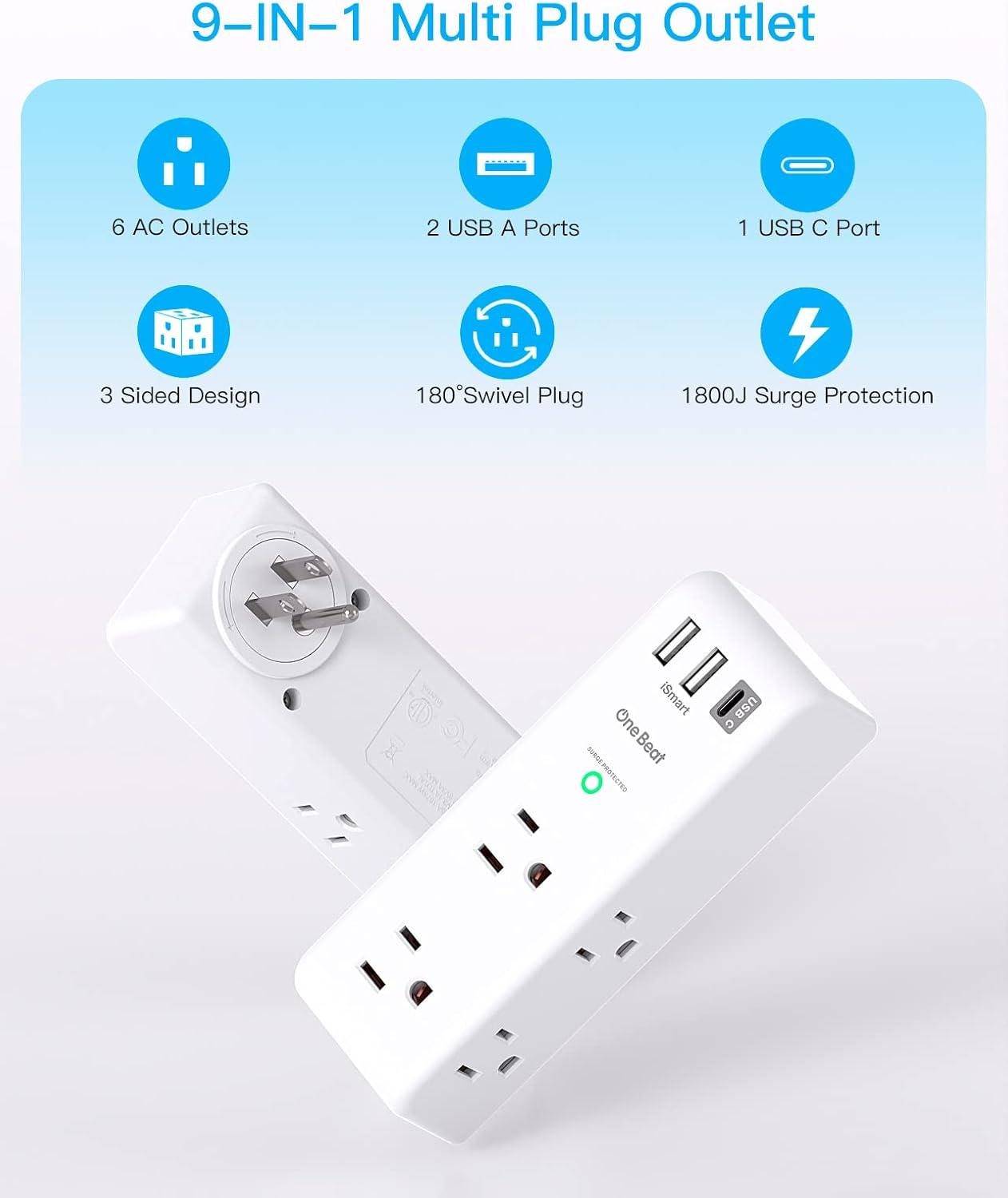 White 10-Piece USB Outlet Extender with Rotating Plug