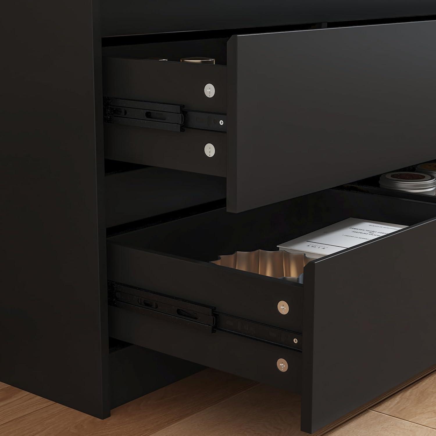 FAMAPY Chest of Drawers Dresser No Handles, 6 Drawer Dresser with Wide Storage, Modern Contemporary 6-Drawer Chest, for Bedroom Black (59”W x 15.7”D x 32.3”H)